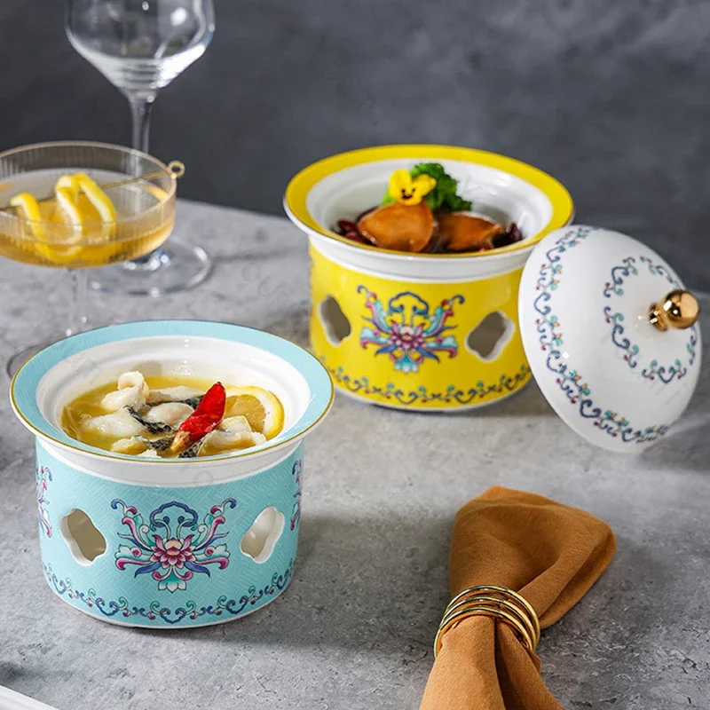 Retro Palace Style Soup Bowls Candles Heated Ceramic Tableware High End Enamel Luxury Restaurants Delicious Dishes Dessert Plate