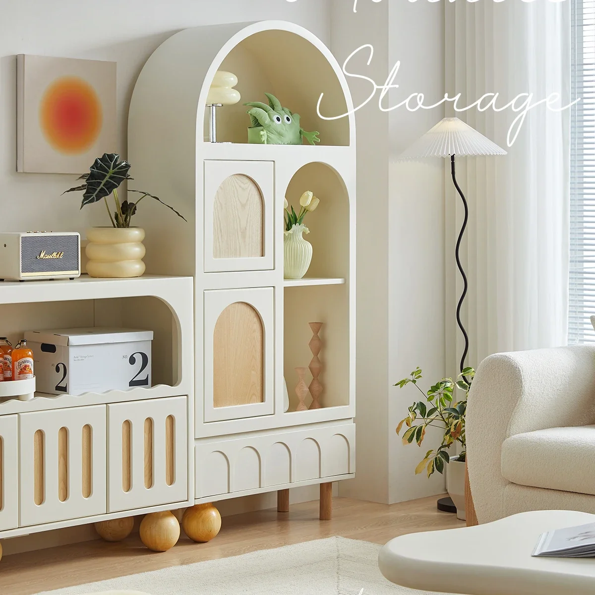 

Cream, silent wind, simple and modern sideboard, living room, porch, lockers, lockers, display cabinets, wall storage, white