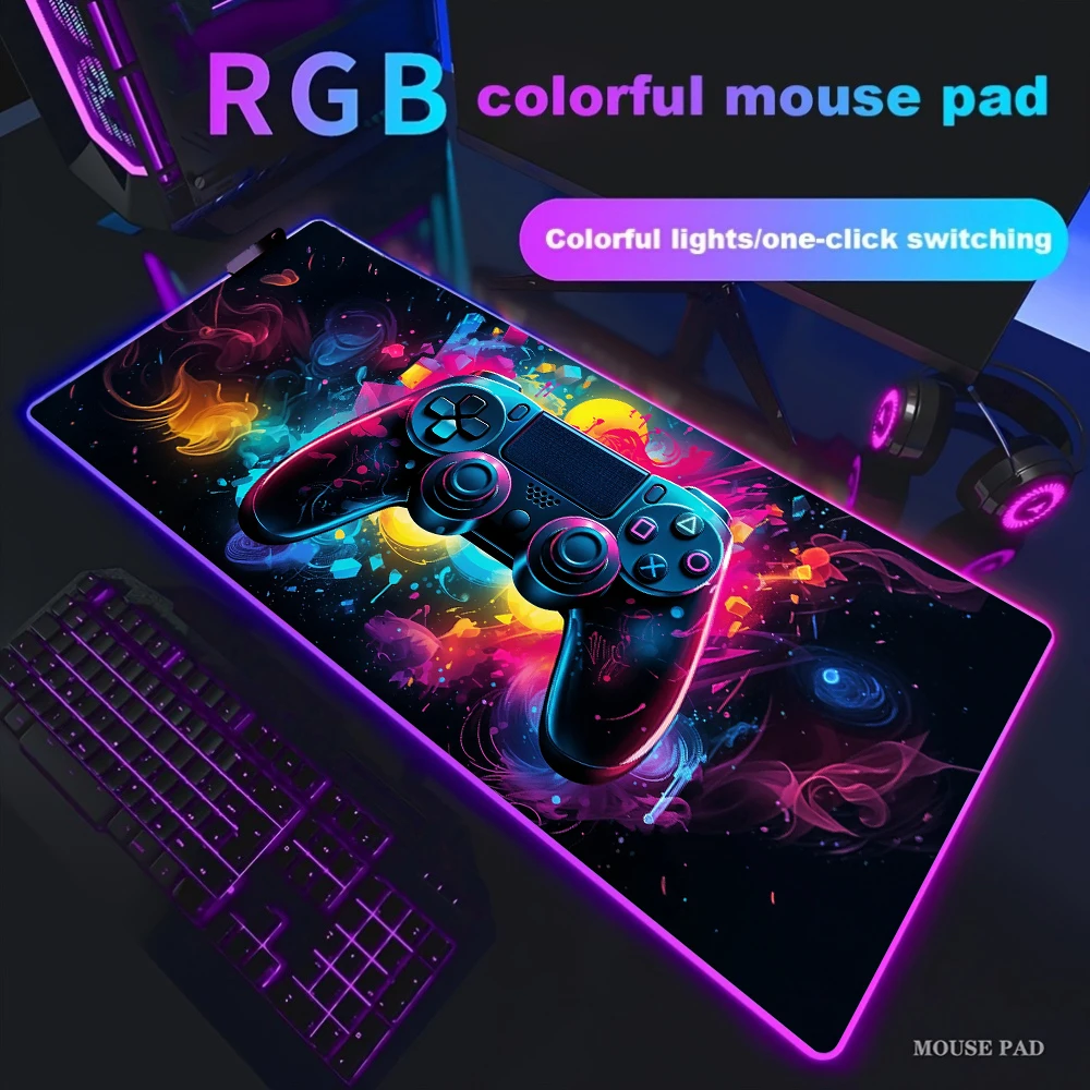 Gamepad rgb grande mouse pad gamer led backlight luminoso gamers antiderrapante almofadas de teclado de borracha xl e-sports portátil tapete de mesa de escritório