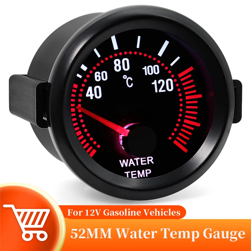 52mm Pointer Water Temperature Gauge 40-120 Celsius With Sensor 1/8NPT White Backight Smoke Len Water Temp Meter For Gasoline