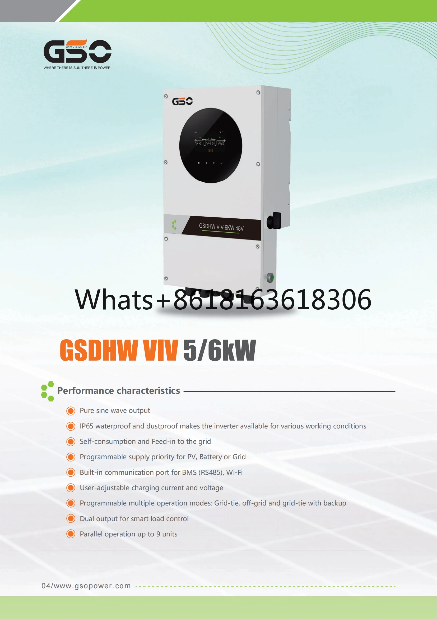 on grid off grid solar inverter hybrid system 6kw 48v energy storage