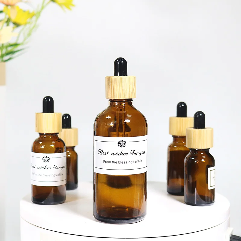 

5Ml 15Ml 100Ml 10Ml 30Ml 50Ml Amber Empty Serum Pump Essential Oil Cosmetic Dropper Glass Bottle Supplier With Cap Bamboo Lid