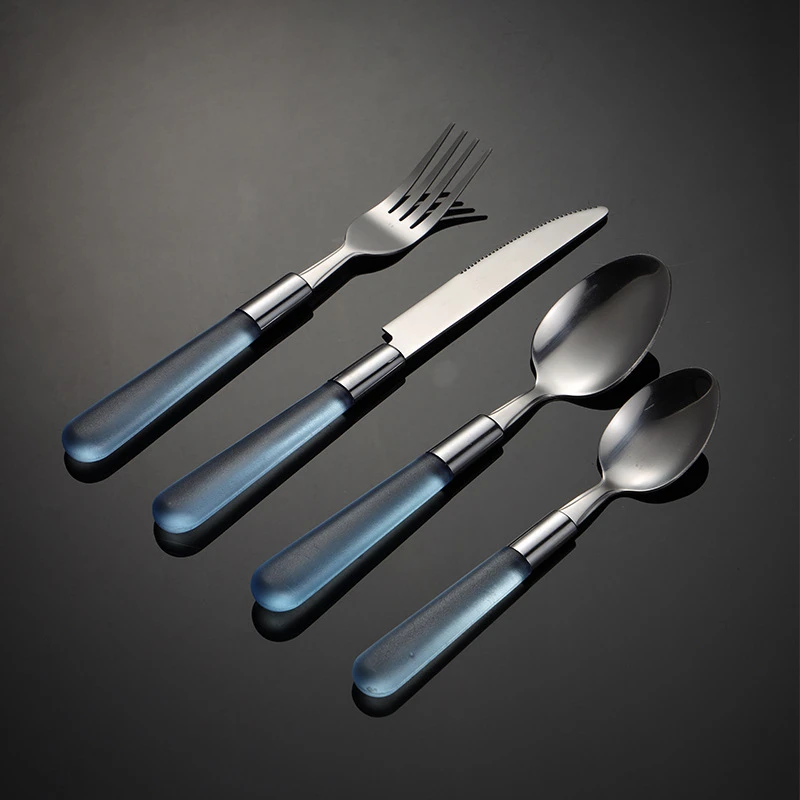 Creative Cutlery Set with Plastic Frosted Handle Stainless Steel Western Spoon Knife Fork Dinnerware Tableware Kitchen Utensils