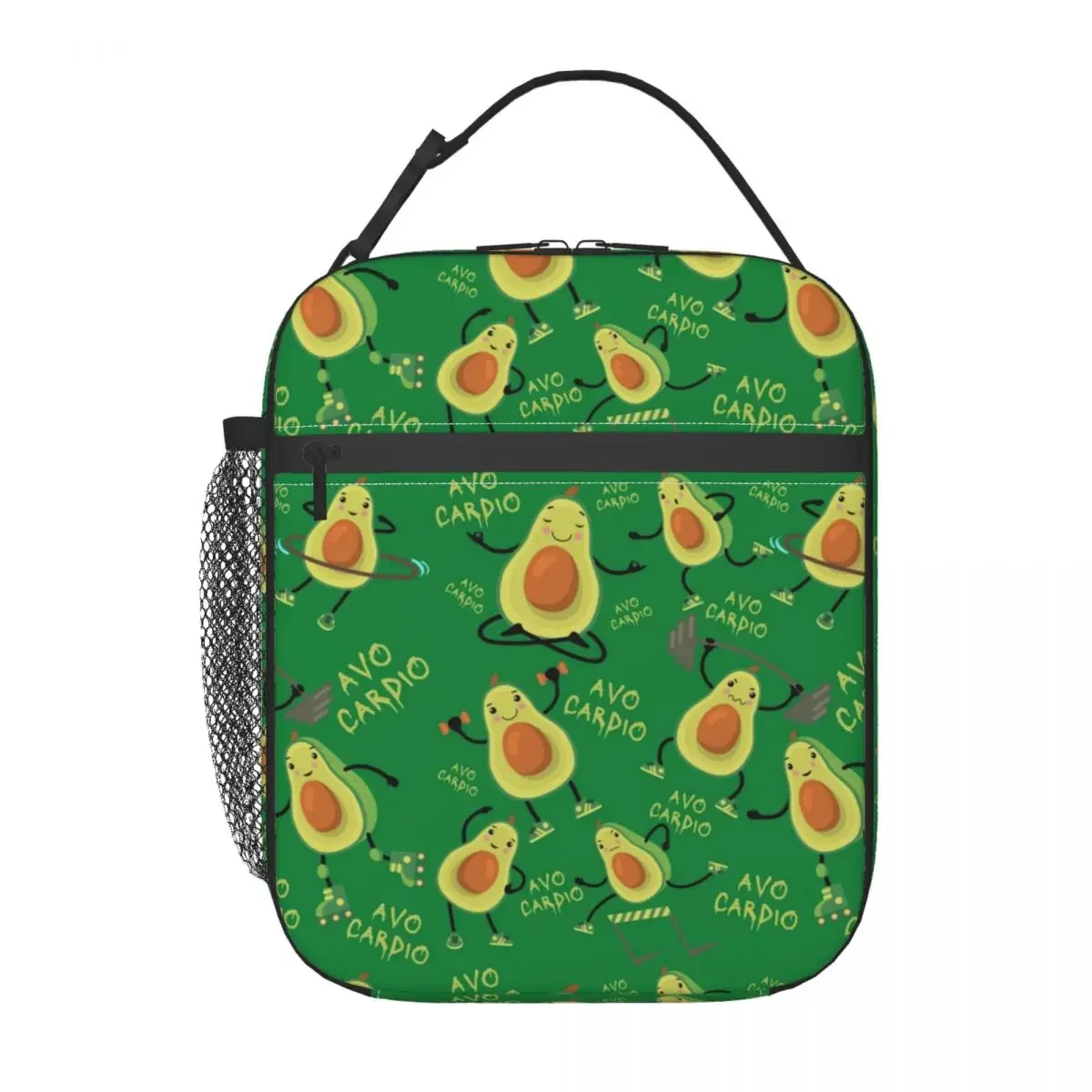 Green Avo Cardio Funny Fitness Avocado Pattern Insulated Lunch Bag for Women Waterproof Cooler Thermal  Tote Office School