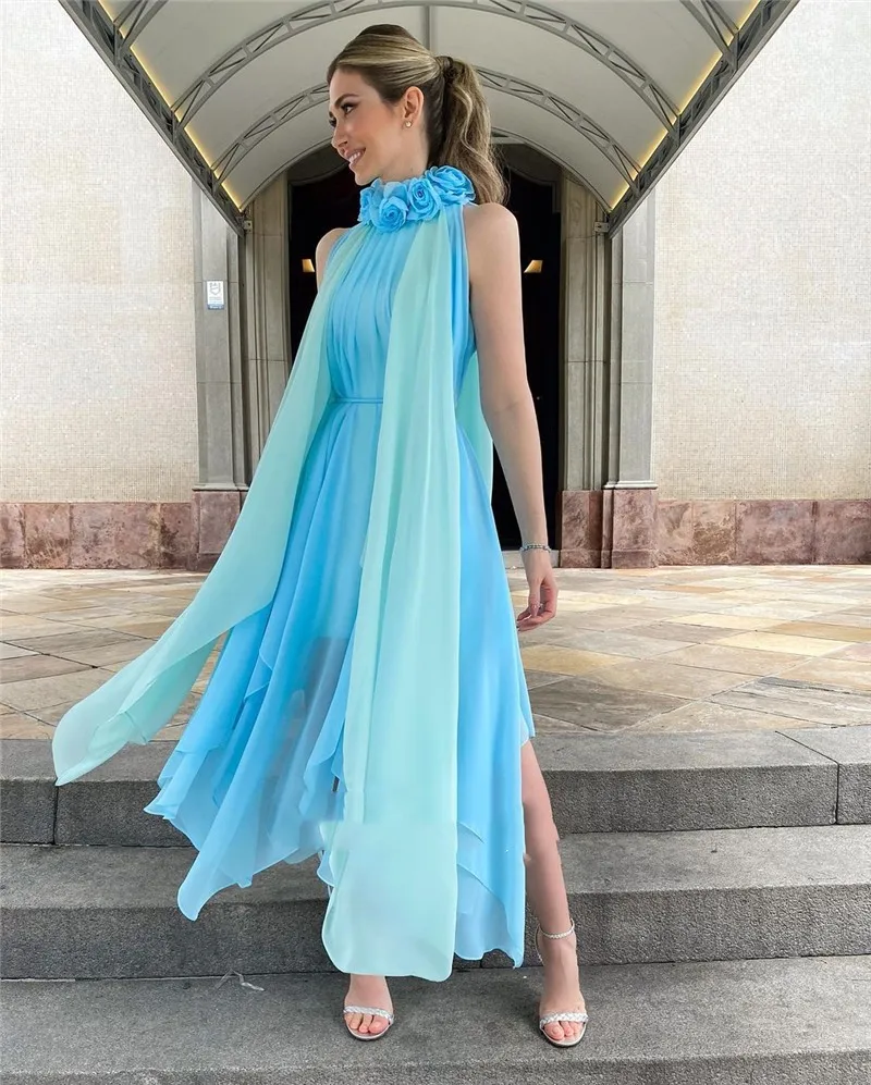 Merida Halter Chiffon Prom Dresses 3D Flowers Sleeveless Ankle-Length Elegant Party Dresses For Women 2023 vestidos de