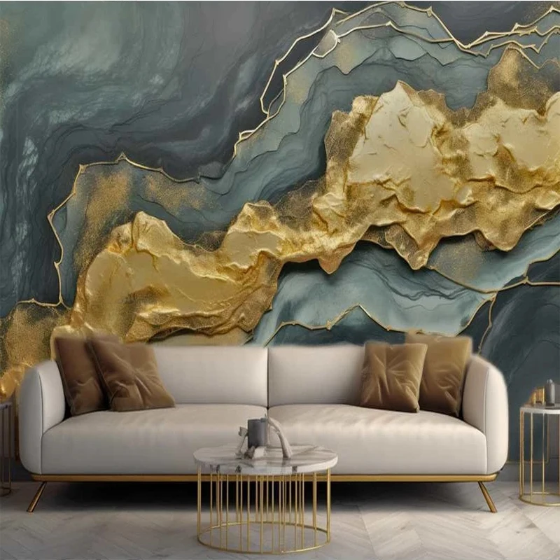 Custom 3D Wallpaper Modern Bronzing Golden Dark Green Painting Abstract Art Wall Mural for Living Room TV Background Home Decor