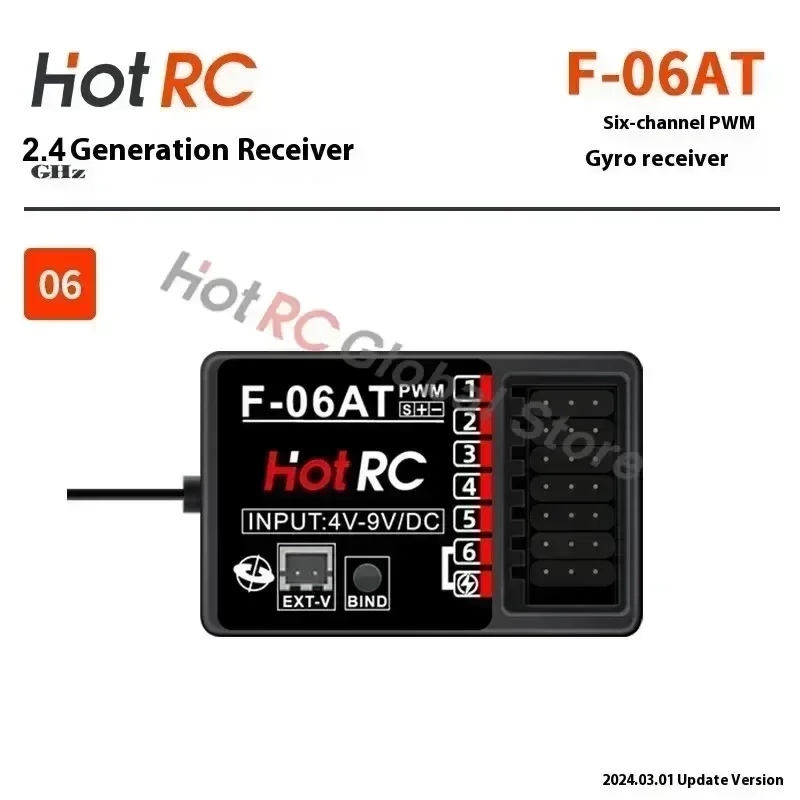 HOTRC 2.4Ghz 4/6/8 Channel F-04AT F-06AT F-08AT F-01AT PWM Light Control Gyro Receiver for RC Transmitter Car Boat Airplane Tank