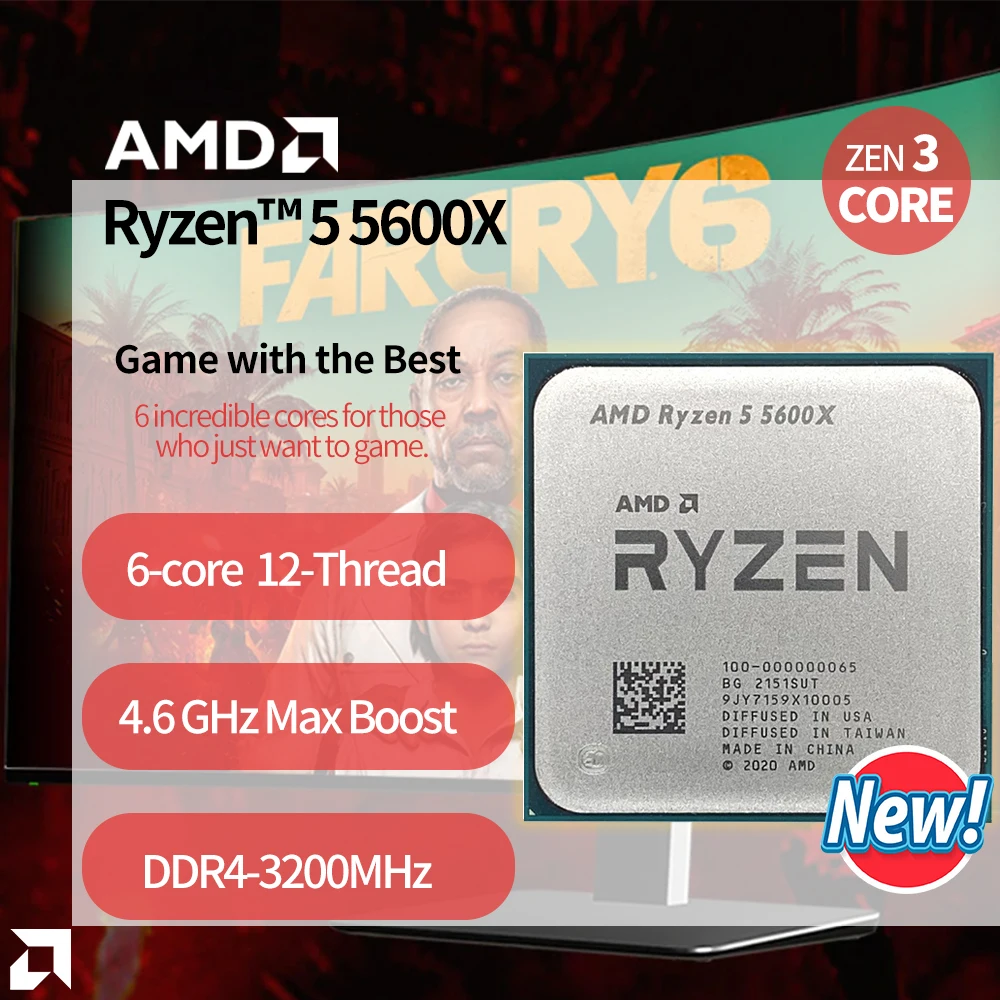 NEW AMD Ryzen 5 5600X R5 5600X 3.7 GHz Six-Core twelve-Thread 65W CPU Processor L3=32M  100-000000065 Socket AM4 no fan