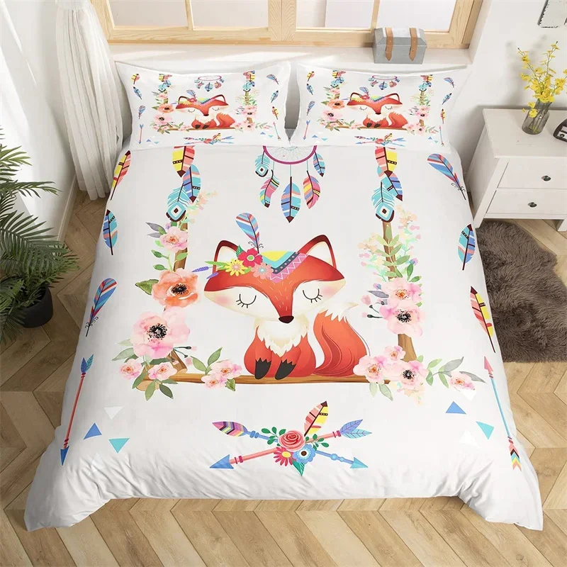 Dreamcatcher Duvet Cover Cat Butterfly Quilt Cover Lovely Animal Bedding Set Microfiber Good Night Sweet Dream Bedspreads Cover