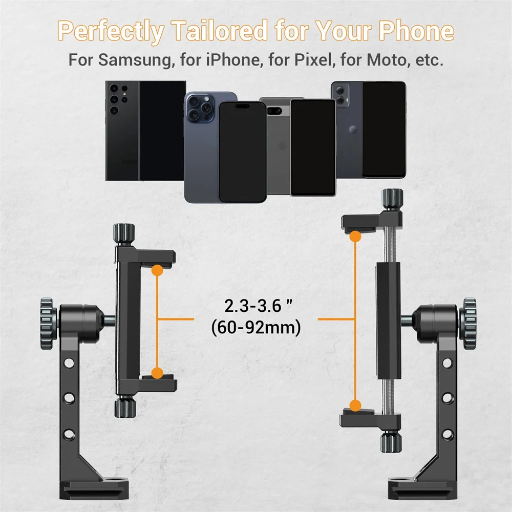 LEAPLIGHT 360 Rotation Metal Phone Holder Tripod Mount Cold Shoe Arca Mount Clip Clamp for iPhone 16 15 14 13 XIAOMI Mic Light