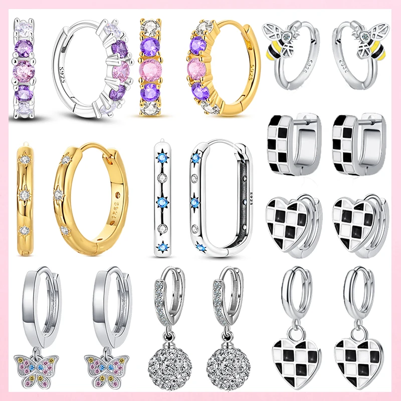 Neue Damen-Creolen aus 925er Sterlingsilber mit rosa und violettem Farbverlauf, geeignet für Verlobungsfeiern, Alltag, Schmuck, Geschenk