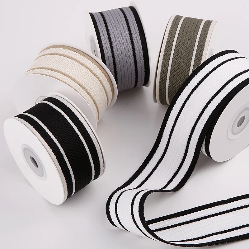 10 Yards 40MM Black White Striped Knitting Ribbon Headwear Hair Bows DIY Crafts Gift Wrapping Handmade Accessories