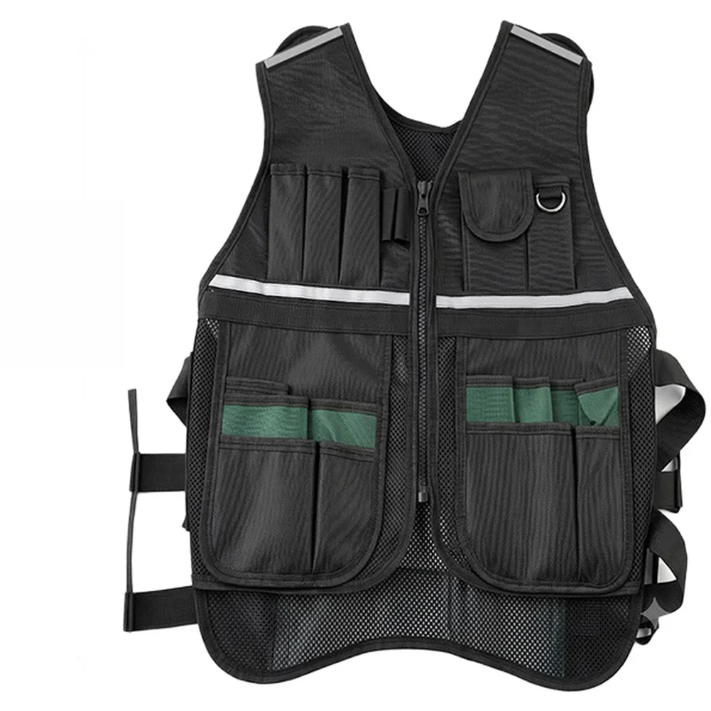 Breathable Mesh Tool Vest With Multi Pockets And Reflective Strips For Electricians Repair Work Storage Organizer Bag