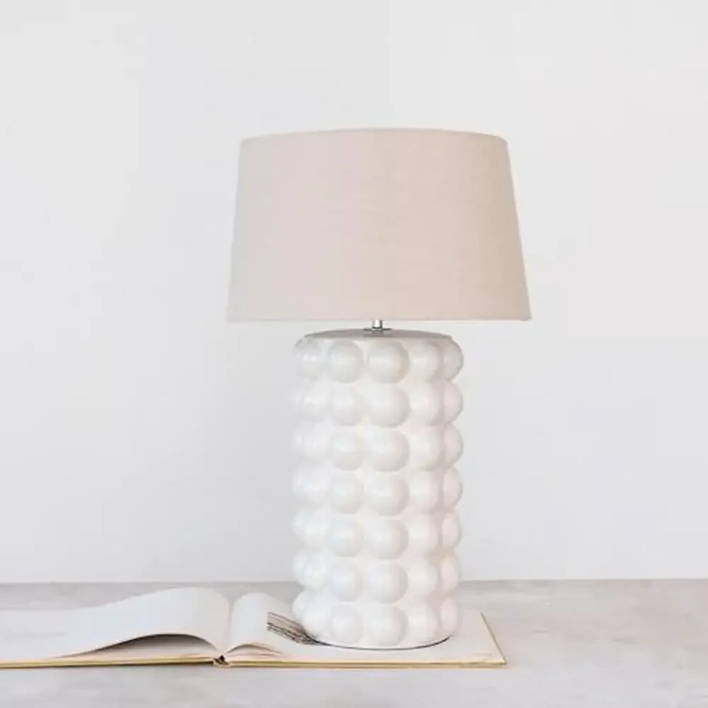 Classic Stoneware Hobnail Table Lamp White E26 100W Swivel Neck Linen Shade Versatile Stylish Lighting 15x29.5