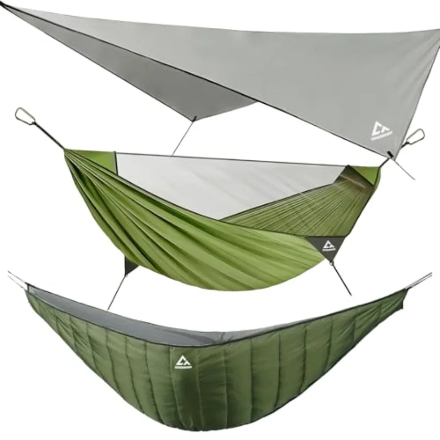 2 Person Camping Hammock with Mosquito Net Underquilt Rain Fly Tarp Portable Backpacking Set for Hiking Travel Backyard Beach G