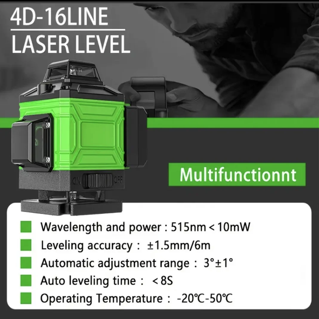 8/12/16 Line Laser Level with Outdoor Mode & Tilt Function - Ideal for Construction and Measurement Solo Leveling