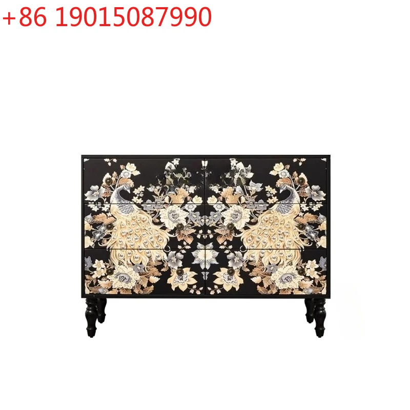 

Light luxury carved chest cabinet entrance peacock pattern dining side cabinet living room storage storage wine cabinet