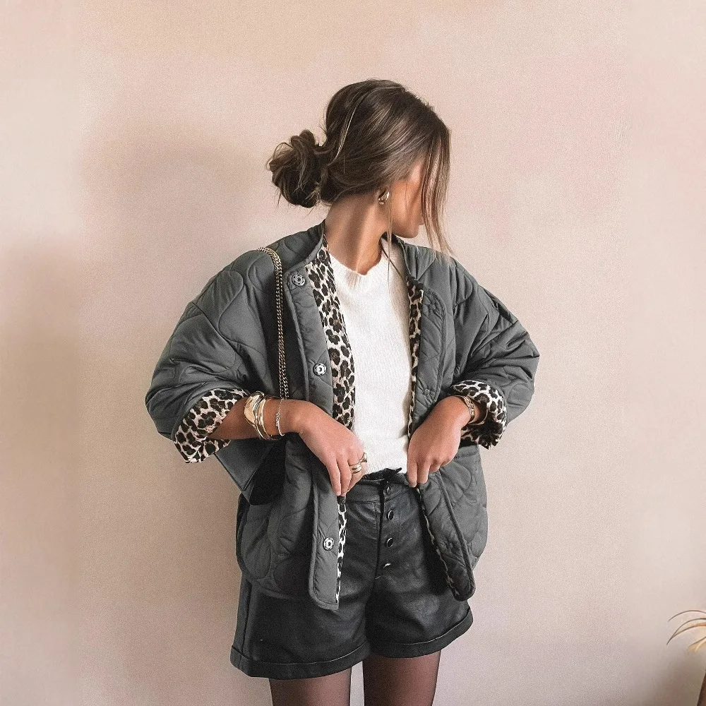 

Women's Leopard Print Retro Spliced Casual Cotton Jacket Warm Women's Suit 2025 Autumn And Winter Fashion Girl Chic Clothing