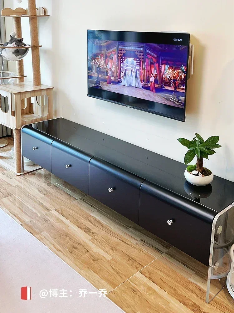 

Simple Modern Living Room Home Bedroom High Foot Black Glass Tea Table