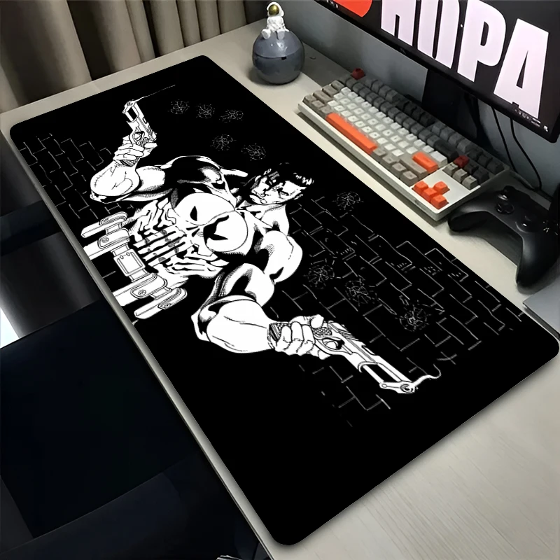 Grande mousepad portátil p-unishers logotipo gamer gabinete tapete de mesa teclado estendido marvel preto mouse pad antiderrapante borracha pc tapete