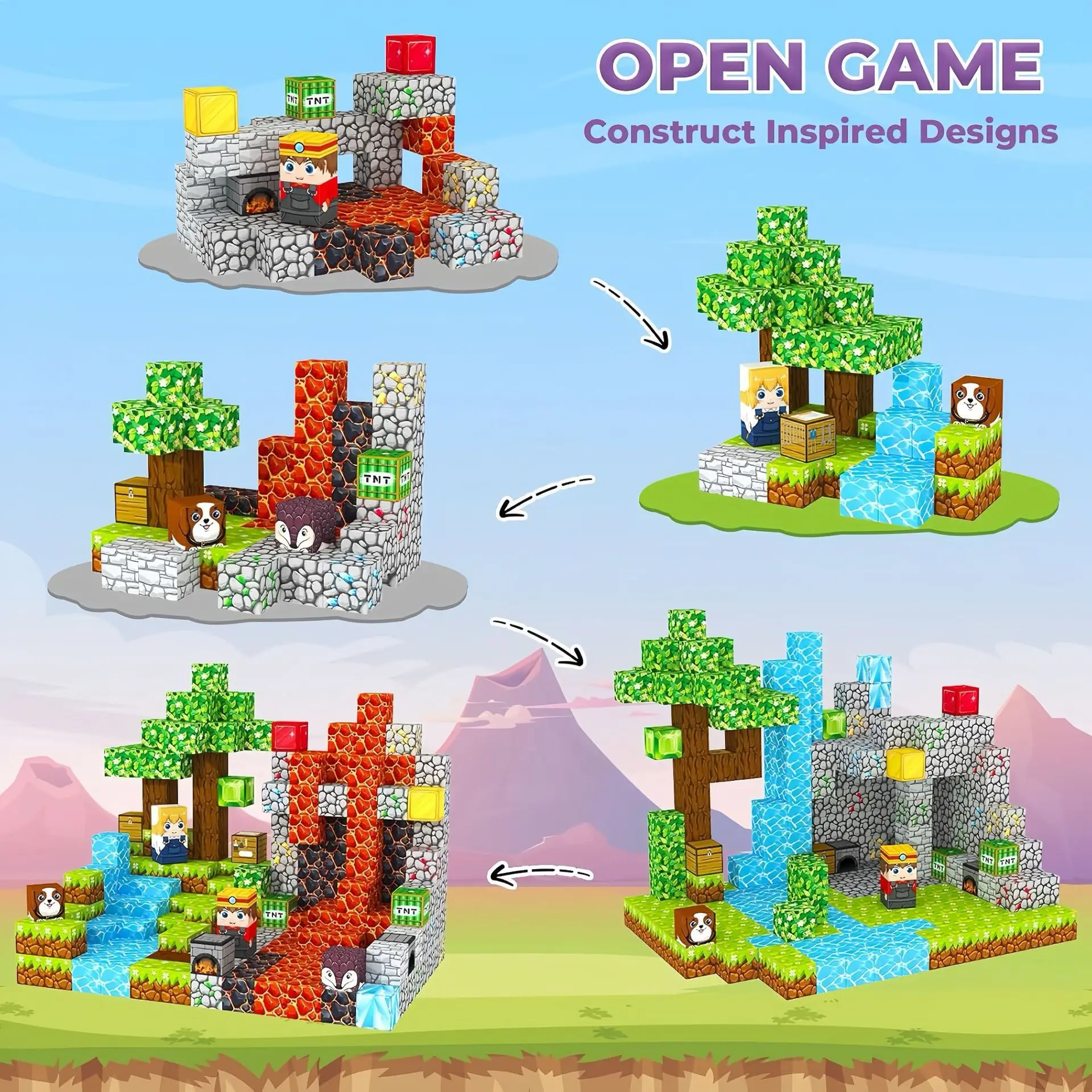 ชุดบล็อกแม่เหล็ก 100 ชิ้น ของเล่นเด็ก ชุดสร้างสรรค์แม่เหล็ก สร้างโลกสวรรค์สัตว์เลี้ยง สำหรับ STEM Montessori ลูกบาศก์สัมผัส ของขวัญสำหรับเด็ก