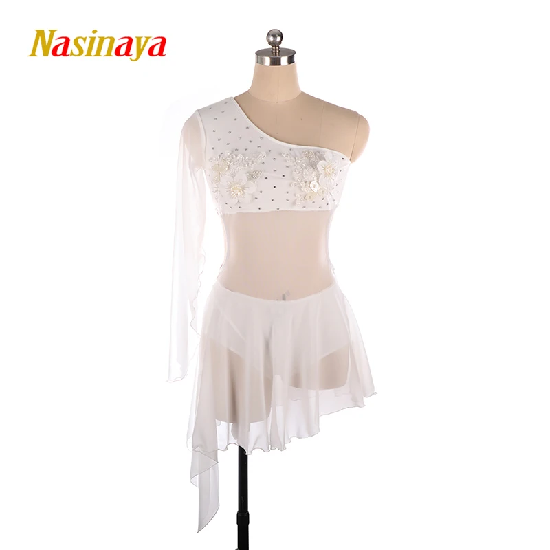 Rhythmic Gymnastics Training Air Yoga Leotards Pole Dance Show Solid Color Dance Costume Adult Girl White Flower