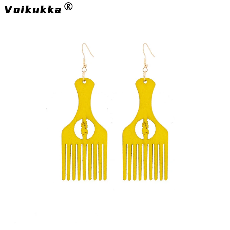 VOIKUKKA Jewelry 8 Colors Laser Cutting Wood Comb Pendant Africa Ethnic Style Women Earrings For Gifts Accessories Wholesale