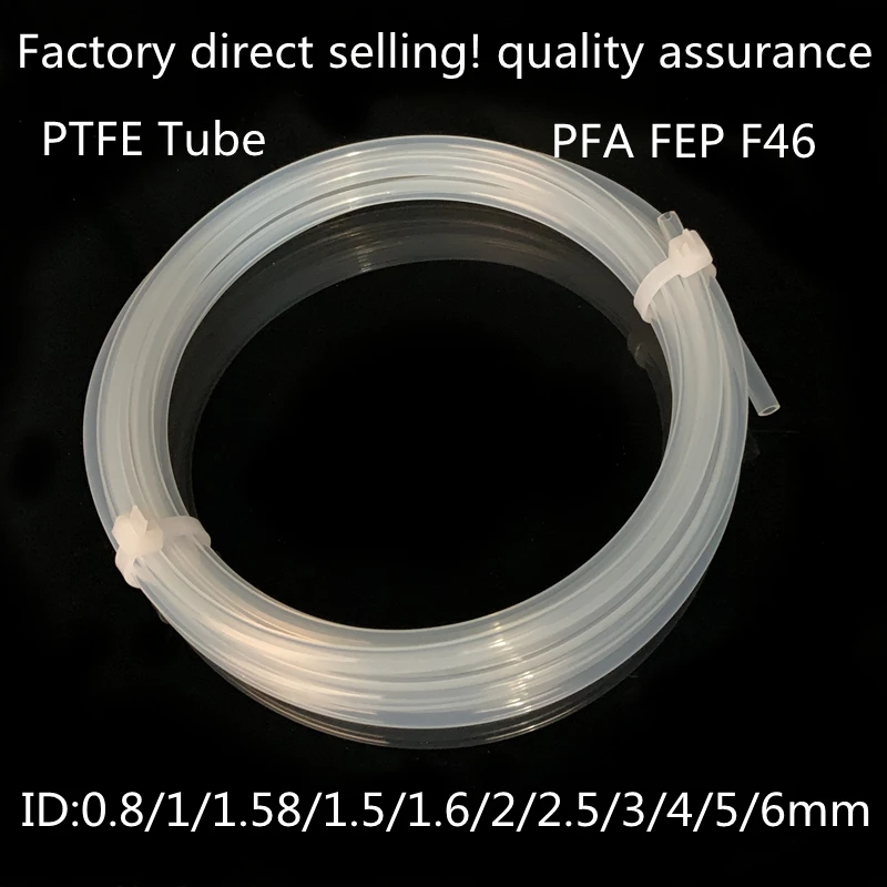 Ptfe Buis Id 0.8 1 1.5 1.6 2 2.5 3 4 5 6Mm F46 Pfa Fep Geïsoleerde Slang Stijve Pijp Temperatuur Corrosiebestendigheid 600V