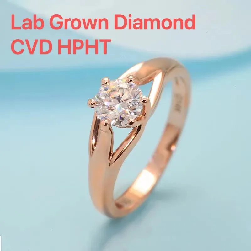 

1.0ct DEF Color VS Round Cut IGI Certificate Lab Grown Diamond Engagement Wedding Ring 14k Rose Gold CVD HPHT Jewelry for Women