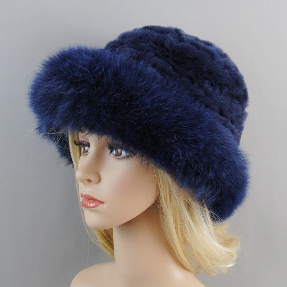 New Style Women Outdoor Winter Warm Natural Fox Fur Hats Lady Knit Fur Cap Female Fashion Knitted Fluffy Real Rex Rabbit Fur Hat