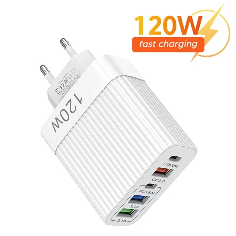 

5 Port 120W Fast Charger Multi Ports Type C PD Charger Quick Charge 3.0 US/EU Plug Wall Phone Charger Adapter For iPhone Samsung