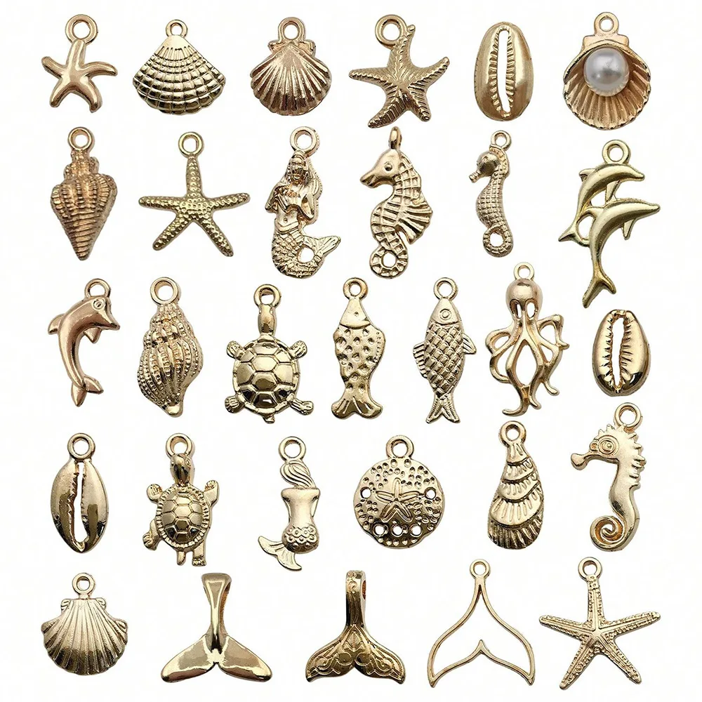 

16pcs Mix Random Ocean Series Sea Conch Shell Starfish Octopus Pendant DIY Necklaces Charms Jewelry Making Accessories Crafts