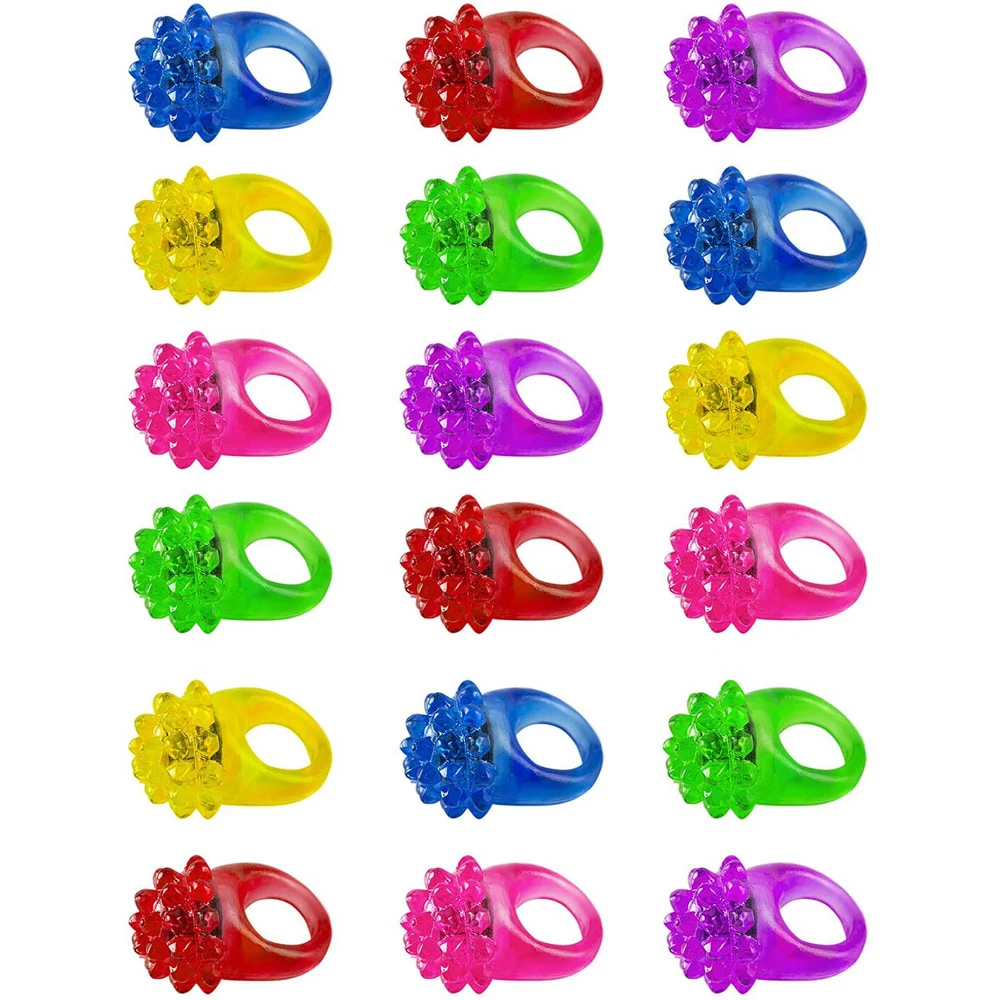 Gift for Parties Finger Toys Glow In The Dark Colorful Bumpy Jelly Ring Light-Up Toys Flashing LED Rings Luminous Rings