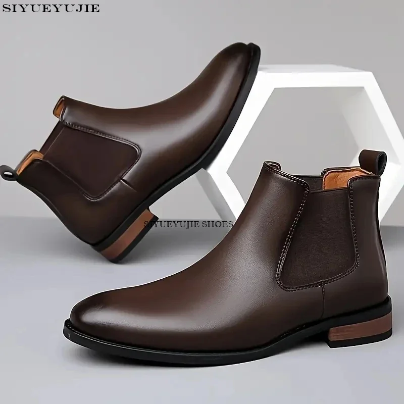 

Luxury Brand Mens Chelsea Boots Genuine Leather Business High Top Ankle Boots for Men High Quality Casual Formal Shoes Men Boots