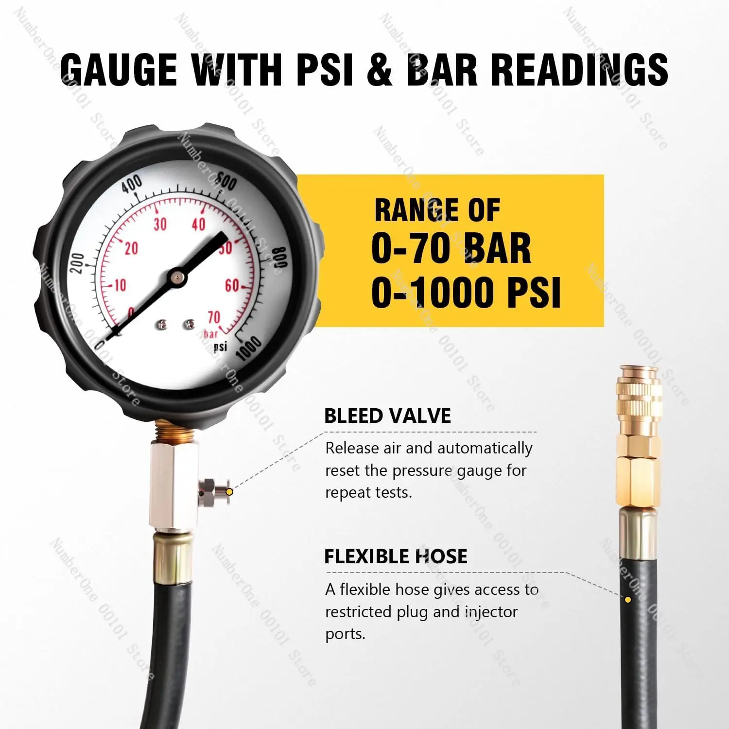 TU-15B Diesel Engine Compression Gauge Tester with Gauge & Adapters, Cylinder Pressure Meter Teste Tool Kit for Trucks Cars, TOO