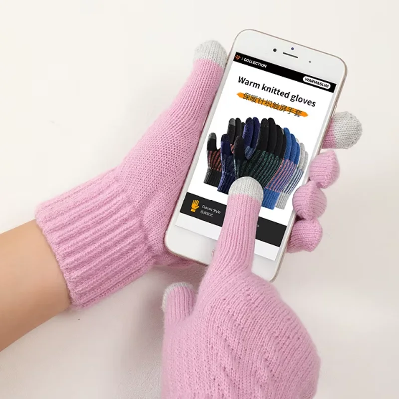 Autumn Winter Windproof Knitted Mittens Touchscreen Unisex Thick Warm Outdoor Gloves Men Women Daily Driving Casual Gloves
