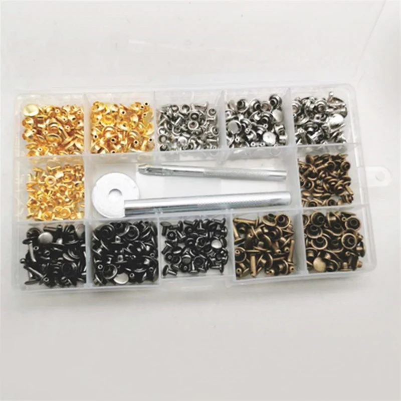 240Pcs/Set Leather Rivets Double Cap Rivet with 4Pcs Fixing Tools for Leather Coat Jacket Jeans Bag