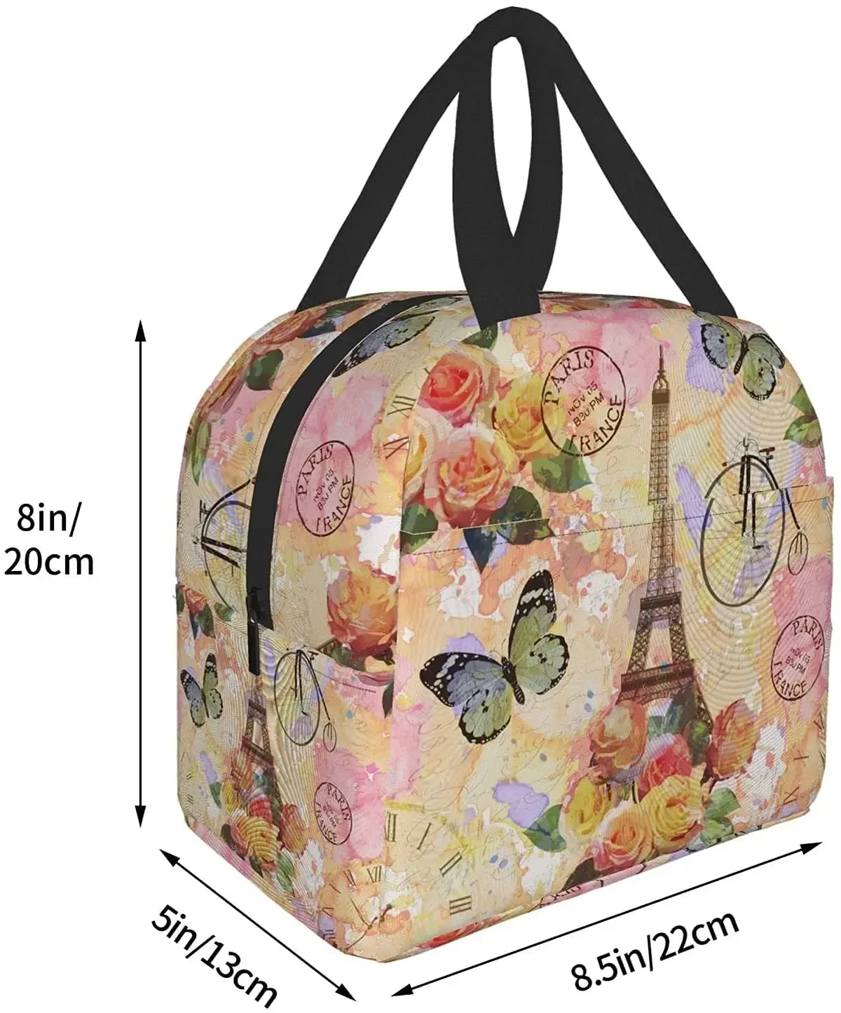 Paris Eiffel Tower and Flowers Lunch Bag Compact Tote  Reusable  Box Container for Women School Office Work