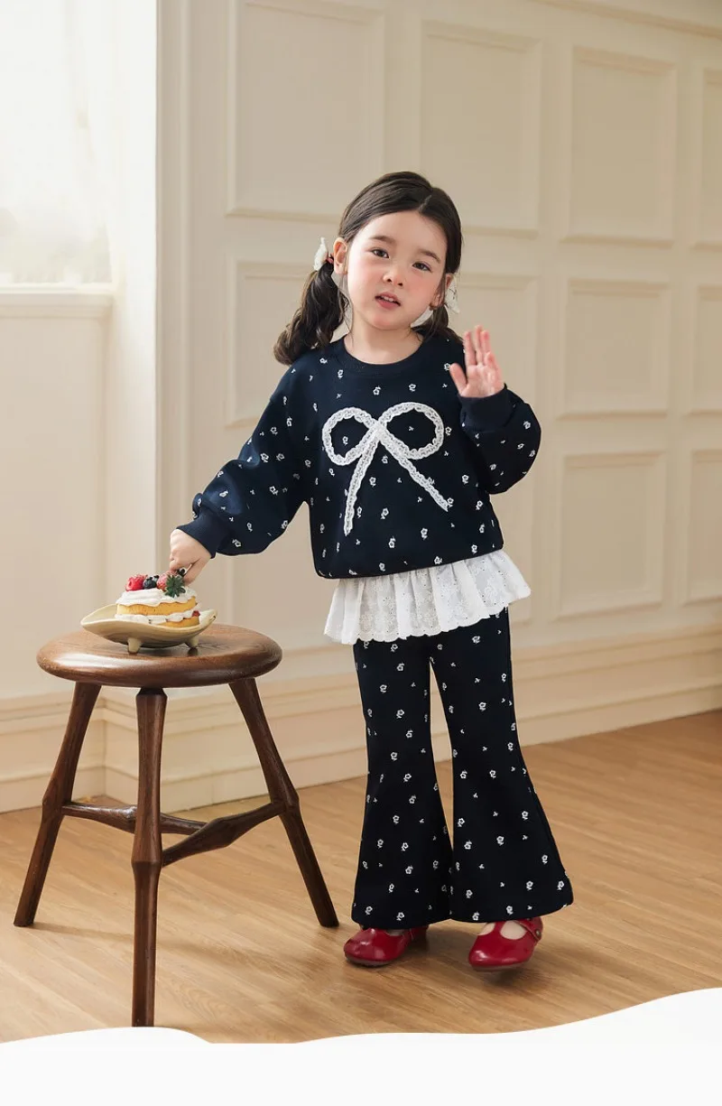 RAISE 2-8 Jahre Kinder Mädchen Zweiteiliges Outfit Herbst Kinder Mädchen Schleifen-Sweatshirt Trainingsanzüge 2026 Spitzenbesetzte Schlaghose Outfits – Detail 9
