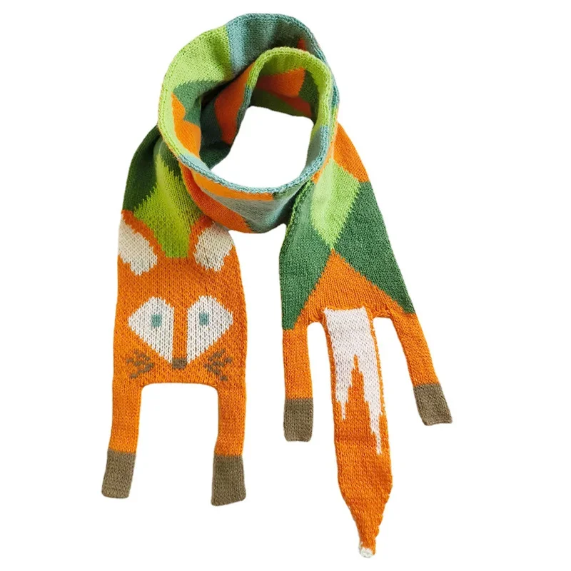 6-18 Years Cartoon Fox Winter Baby Girls Scarf Long Children Scarves Kids Mufflers Warm Women Shawl Wrap Boys Neck Warmer