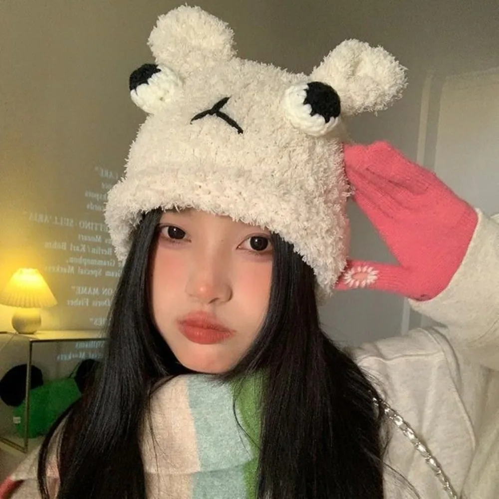 

New Cute Little Bear Knitted Hat Soft Versatile Women Ear Protection Hat Winter Warm Gift Leisure Cap