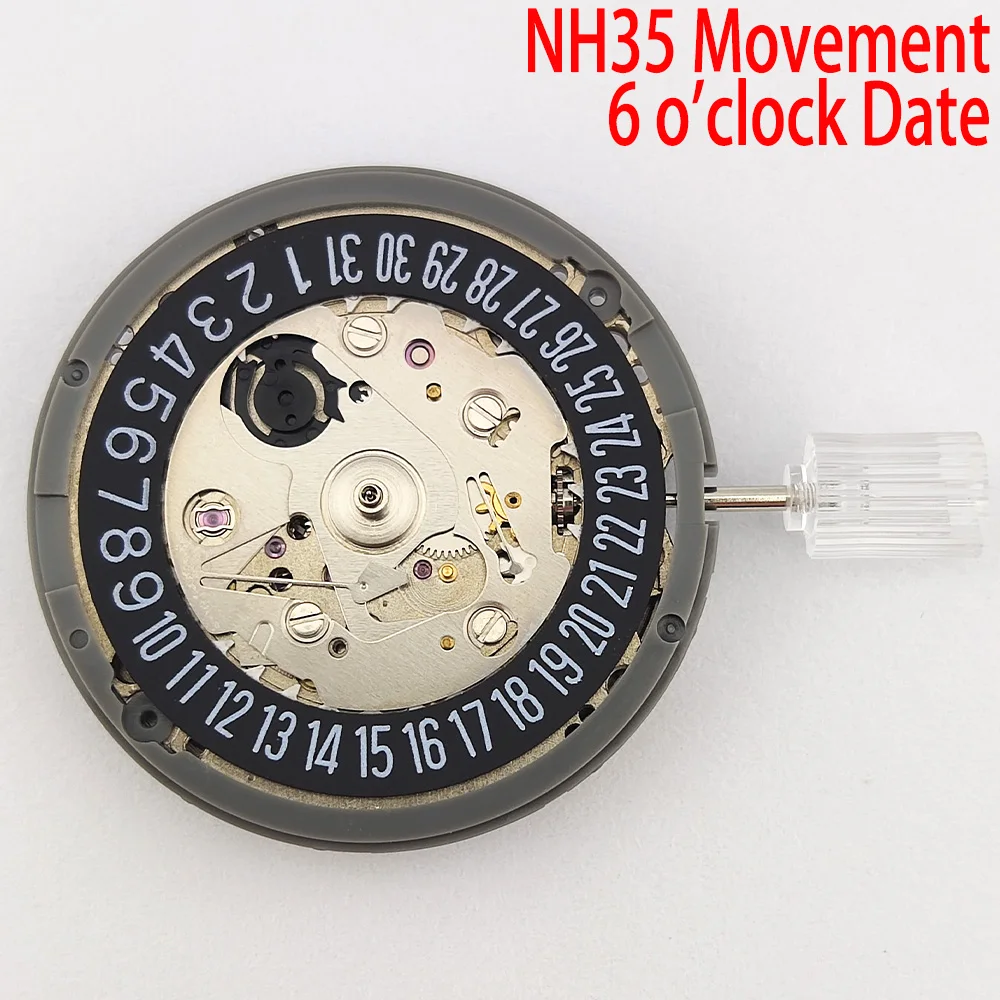 Japan Original NH35/NH35A High Accuracy Automatic Mechanical Movement Black 6 o'clock Date Automatic Watch Movt Replace Kit