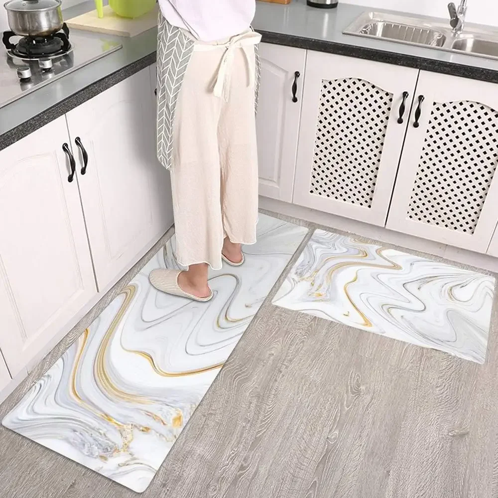 

2 Pieces Waterproof Cushioned Kitchen Rugs Set PVC Leather Runner, Non-Slip, Anti Fatigue and Comfort Floor Mat