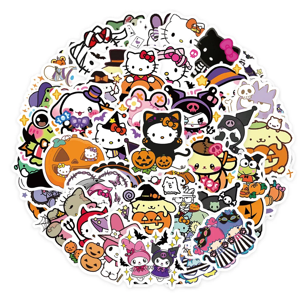 

10/50PCS New Sanrio Kitty Stickers Halloween Style Melody Kuromi Cartoon Stickers Laptop Suitcase Fridge Kids Decal Toy