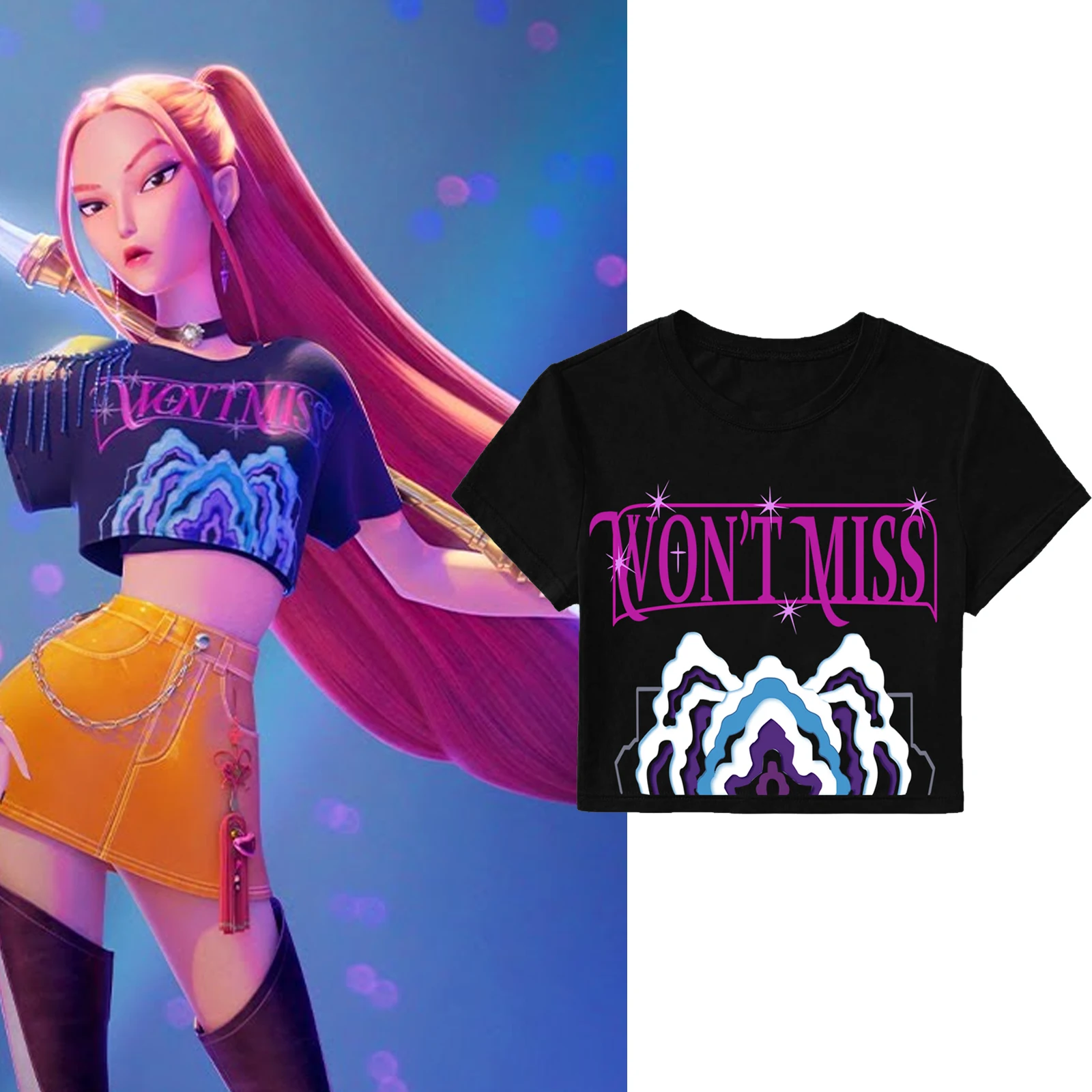 

KPop Demon Hunters Mira Cosplay Crop Tops T-Shirt Women Girls Fashion 2025 Movie Shirt for Fans Gift Y2k Tops