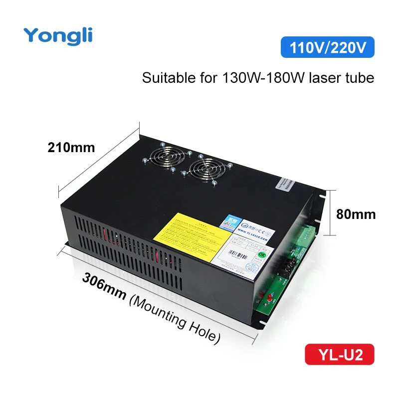 Yongli 130 واط-180 واط YL-U2 CO2 مصدر طاقة الليزر 130 واط 150 واط 160 واط 180 واط أجزاء معدات الليزر لآلة القطع والنقش بالليزر #2
