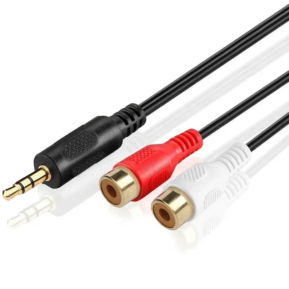 3.5mm Male To 2 RCA Female Plug Adapter Cord Mini Stereo Audio Cable Headphone Y Cable Connector Stereo Spliter Connector Wire