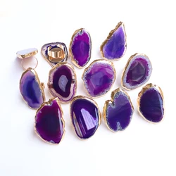 Irregular Geode Natural Stone Agate Ring Slices Wide Open Rings for Women Boho Resizable Finger Jewelry