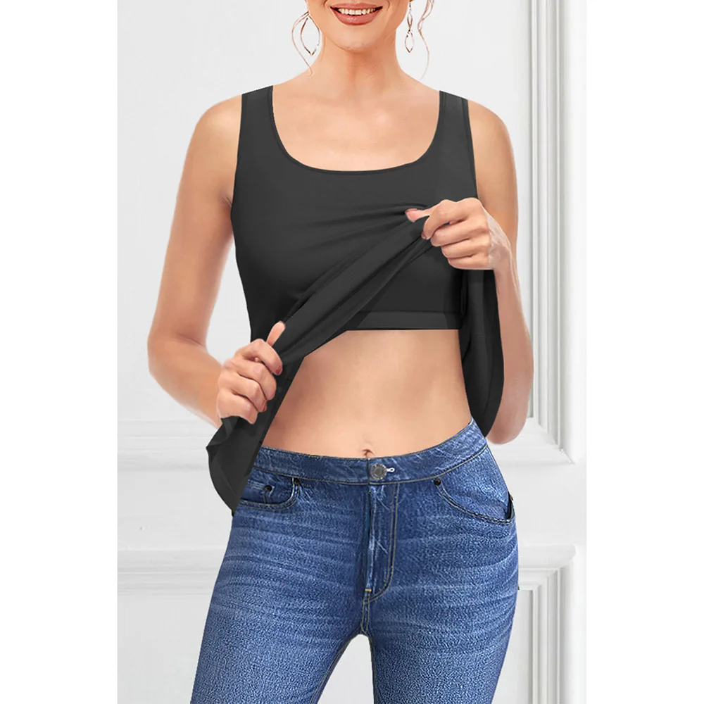 Plus Size Casual Black Solid Color Built-in Bra Tank Top