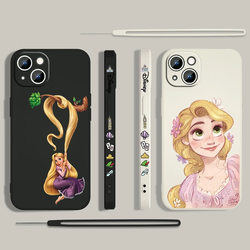 Tangled Disney Princess Phone Case For Apple iPhone 15 14 13 12 11 Pro Max Plus 8 7 SE Liquid Left Rope Capa Cover